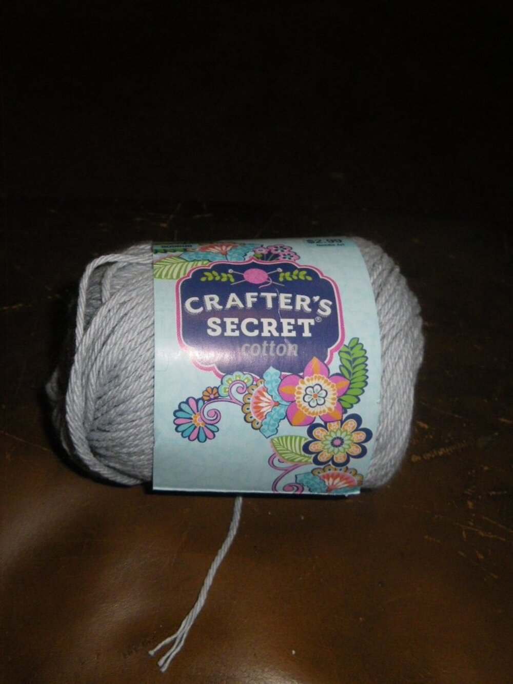 1 Small Skein Crafter’s Secret 100% Cotton Yarn - Color Gray - 120 yds.
